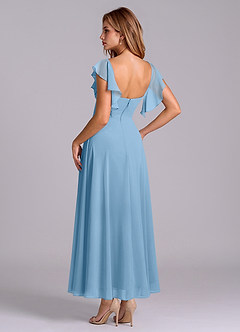 Azazie Leilani Robes de demoiselle d'honneur Robe Trapèze en Mousseline de soie Rayé Acier Bleuté image5