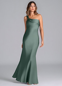 Azazie Driea Robes de demoiselle d'honneur Robe Sirène en Satin extensible Une épaule Mousse De Mer image3