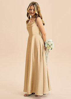 Azazie Isolde Junior Linia A Pofałdowany Satyna elastyczna Długość podłogi Młodsza druhna Sukienka image3