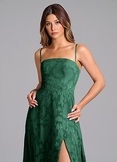 Azazie Wren Bridesmaid Dresses Dark Green A-Line Strapless Floral Burnout Dress image2