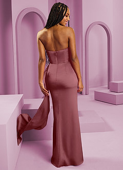 Barbie ♥ Azazie Robes de demoiselle d'honneur Robe Fourreau Convertible en Satin extensible Sans bretelle Rose Du Désert image2