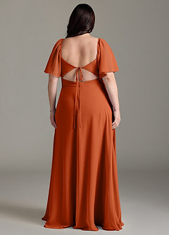 Azazie Chloe Vestidos de damas de honor Vestido de Naranja Quemada de Gasa de Corte en A con Escote de Corazón image8