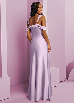 Barbie ♥ Azazie Bridesmaid Dresses Frosted Lilac Sheath Pleated Stretch Satin Dress image2
