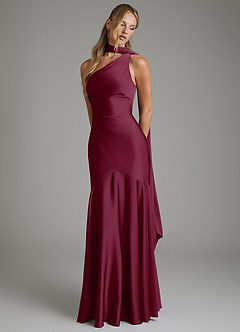 Azazie Amara Bridesmaid Dresses Mulberry Mermaid One Shoulder Stretch Satin Dress image4