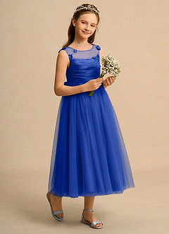 Azazie Snowball Girl Flower Girl Dresses Royal Blue Ball-Gown Pleated Tulle Dress image6