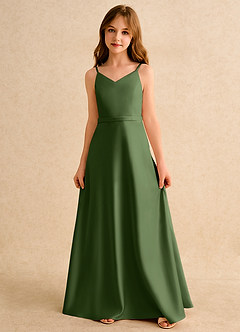 Azazie Fishie Girls Formal Flower Girl Dresses Olive A-Line Matte Satin Dress image4