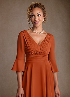 Azazie Eire Klänningar till brudens mor Klänning A-Line i Chiffong Plisserad Bränd Apelsin image5