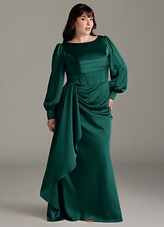 Azazie Raye Bridesmaid Dresses Emerald Mermaid Long Sleeve Stretch Satin Dress image9