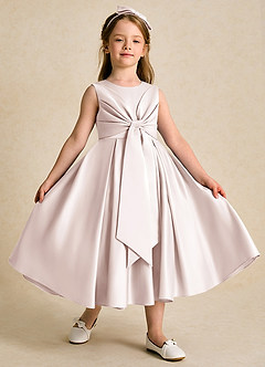 Azazie Lady Flower Girl Dresses Rose Petal A-Line Pleated Matte Satin Dress image3