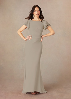 Azazie Peppermint Mother of the Bride Dresses Taupe Mermaid Scoop Ruched Stretch Crepe Dress image1