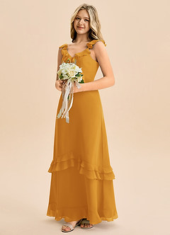 Azazie Tavie Junior Vestido de Caramelo de Gasa de Corte en A con Volante image4