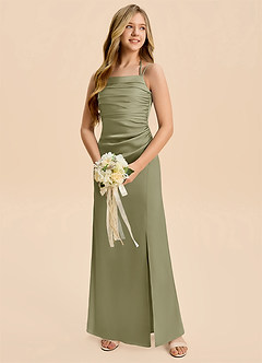 Azazie Nova Junior Pistachio A-Line Pleated Stretch Satin Dress image3