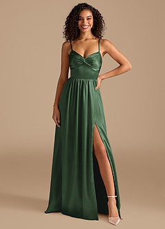 Azazie Zeya Bridesmaid Dresses Eucalyptus A-Line Pleated Metallic Satin Dress image7