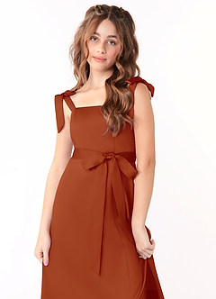 Azazie Barbara Junior Paprika A-Line Bow Matte Satin Dress image5