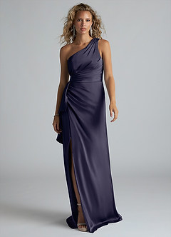 Azazie Maive Bridesmaid Dresses Stormy Sheath Ruched Stretch Satin Dress image1
