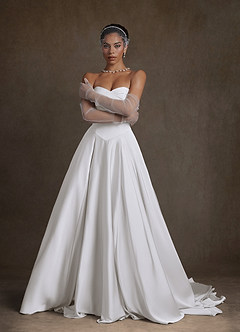Azazie Alta Kleider zum Anprobieren zu Hause A-Linie Schulterfrei Stretch-Satin Kleid Diamantweiß image9