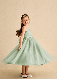 Azazie Patootie vestidos de niña de las flores Vestido de Salvia Polvorienta de Tul de Corte En A con Tirante Espagueti image3
