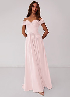 Barbie ♥ Azazie Bridesmaid Dresses Blushing Pink A-Line Off the Shoulder Chiffon Convertible Dress image1