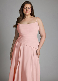 Azazie Gabriela Vestidos de damas de honor Vestido Rosa Empolvado de Gasa de Línea A con Corsé image23