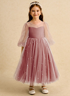 Azazie Trudy Flower Girl Dresses Terracotta Ball-Gown Sweetheart Neckline Tulle Dress image6
