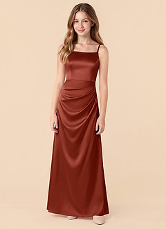 Azazie Renna Junior Vestido de Terracota de Satén Elástico de Corte en A con Plisado image5