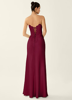 Fiammetta Burgundy Lace Corset Stretch Satin Mermaid Prom Dress image2