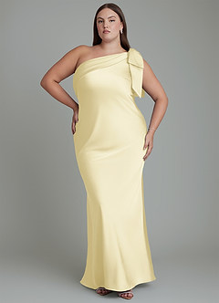 Azazie Yuanna Bridesmaid Dresses Lemon Sorbet Mermaid One Shoulder Stretch Satin Dress image8