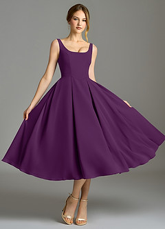 Azazie Amalie Vestidos de damas de honor Vestido de Uva de Gasa de Corte en A con Plisado image5