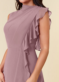 Azazie Narine Abiti per la Madre della Sposa Abito A-Line in Chiffon con Scollo Alto a Pieghe Rosa Polverosa image5