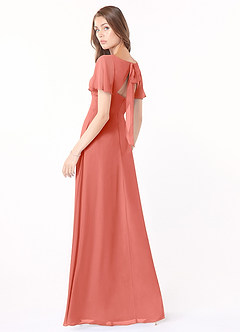 Azazie Kimber Robes de demoiselle d'honneur Robe Trapèze en Mousseline de soie Manches à volants Rose Saumon image5