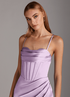 Azazie Brookelle Bridesmaid Dresses Frosted Lilac Sheath Sweetheart Corset Stretch Satin Dress image7