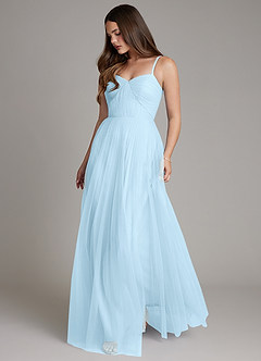 Azazie Teagan Robes de demoiselle d'honneur Robe Trapèze en Tulle Encolure en Forme de Cœur Bleu Ciel image1