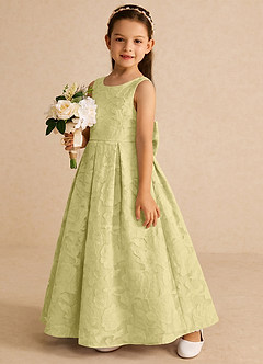 Azazie Pipssy vestidos de niña de las flores Vestido Sorbete De Limón de Devorado Floral de Línea A con Plisado image2