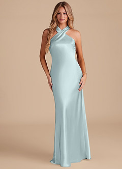 Azazie Doretta Bridesmaid Dresses Mist Mermaid Bow Metallic Satin Dress image1