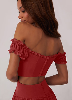 Barbie ♥ Azazie Jurken voor bruidsmeisjes Converteerbaar Jurk van Chiffon met A-Lijn Off the Shoulder Roest image6