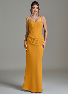 Azazie Niamh Bridesmaid Dresses Butterscotch Mermaid Corset Chiffon Dress image3