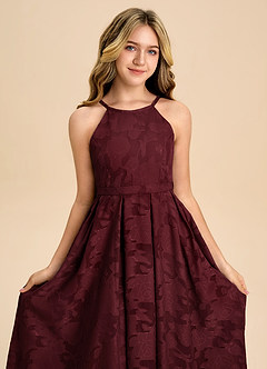 Azazie Arianthe Junior Abito A-Line in Burnout Floreale Plissettato Cabernet image8