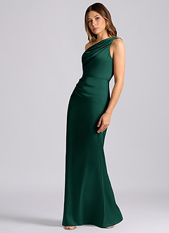 Azazie Akilah Bridesmaid Dresses Emerald Mermaid One Shoulder Stretch Satin Dress image5