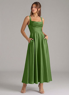 Azazie Shaude Brautjungfernkleider Eine Linie Plissee Stretch-Satin Kleid Basilikum image3