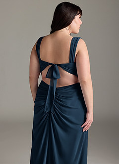 Azazie Jesaphine Robes de demoiselle d'honneur Robe Fourreau en Mousseline de soie Nœud Bleu Marine Foncé image14