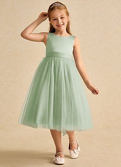 Azazie Winnie vestidos de niña de las flores Vestido de Salvia Polvorienta de Tul de Princesa con Lazo image4