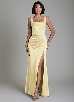 Azazie Amora Bridesmaid Dresses Lemon Sorbet Mermaid Corset Stretch Satin Dress image1