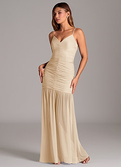 Azazie Aimie Bridesmaid Dresses Champagne Mermaid Mesh Dress image5