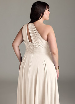 Azazie Charlize Bridesmaid Dresses White Alabaster A-Line One Shoulder Chiffon Dress image7