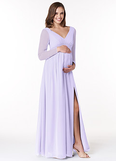 Azazie Teton Maternity Bridesmaid Dresses A-Line Long Sleeve Chiffon Floor-Length Dress image4