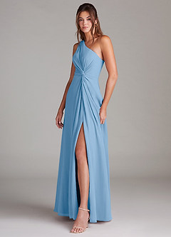 Azazie Brooke Bridesmaid Dresses Powder Blue A-Line One Shoulder Chiffon Dress image2