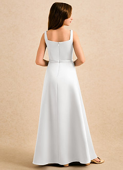 Azazie Emiko Girls Formal Flower Girl Dresses White A-Line Pleated Matte Satin Dress image2