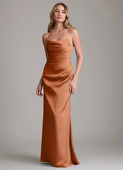 Azazie Lucille Bridesmaid Dresses Copper Mermaid Strapless Stretch Satin Convertible Dress image1