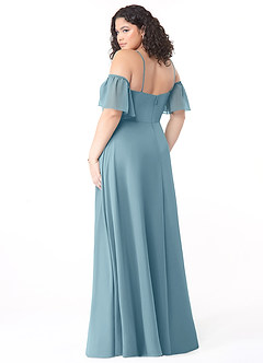 Azazie Sue Bridesmaid Dresses Moody Blue A-Line Off the Shoulder Chiffon Convertible Dress image10