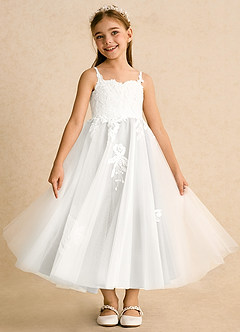 Azazie Coraline Flower Girl Dresses Ivory A-Line Lace Dress image3